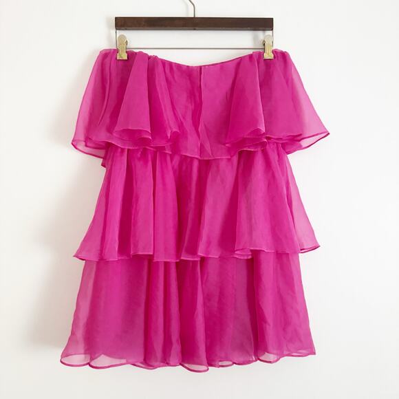 ABERCROMBIE Organza Tiered Strapless Mini Dress Pink Large Tall - Picture 5 of 7